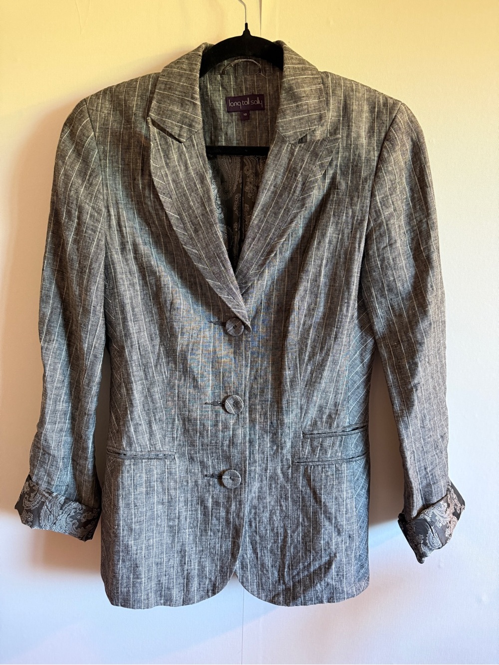 Long Tall Sally Linen Pinstripe Blazer Jacket Size 10 Career Office Chic